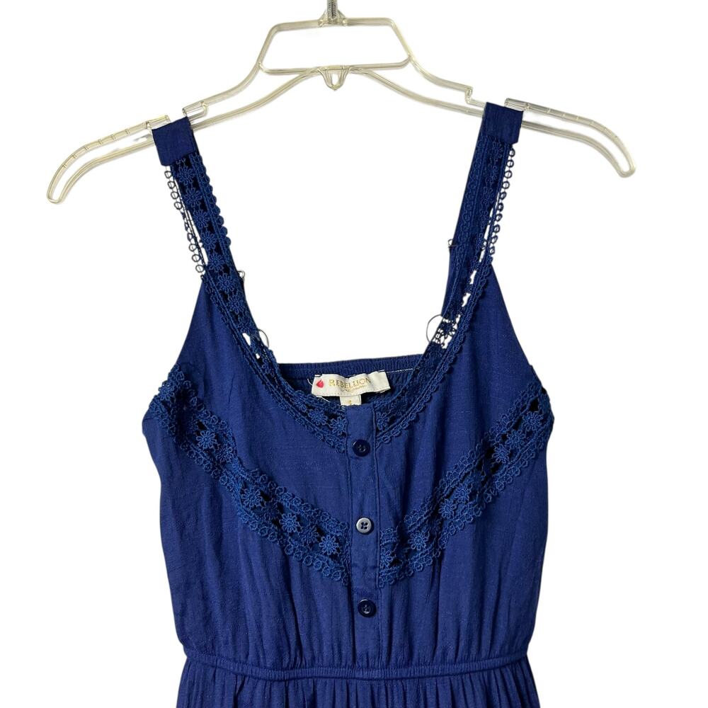 Floral Lace Sleeveless Tiered Maxi Dress Navy Blue Romantic Beach Vacation 2806 - Picture 3 of 6